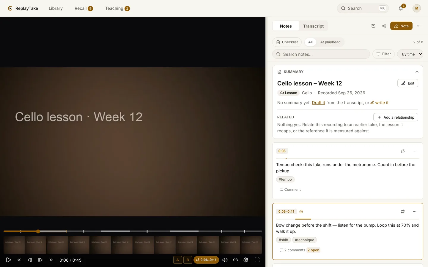 The player in the light theme