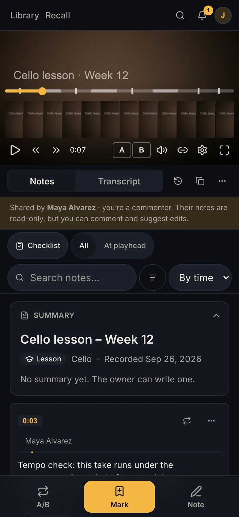 The student’s phone: the shared lesson with the teacher’s notes below
