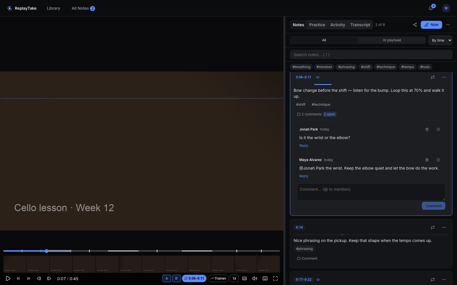 Screenshot 3: a comment thread on the moment
